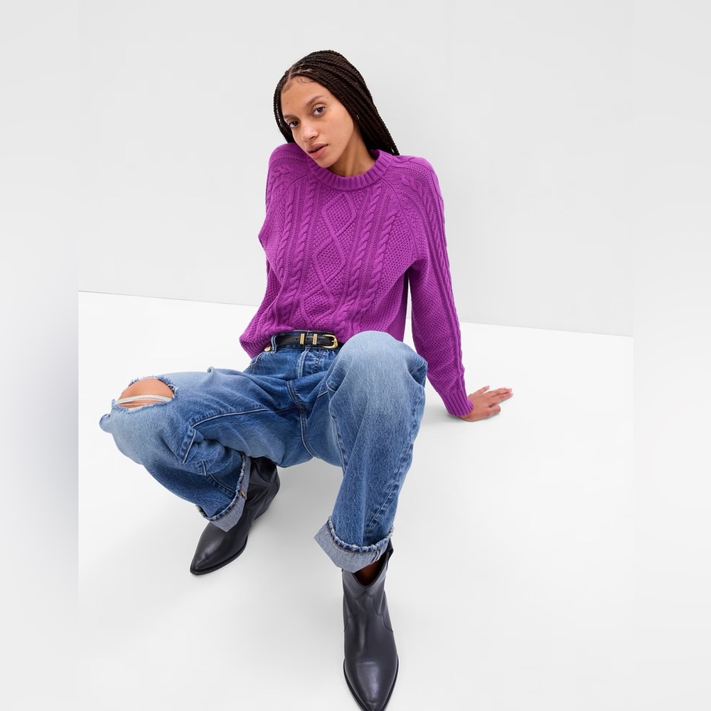 Gap Cotton Aran Cable Knit Crew Neck Sweater SZ L Dark Academia 90s Minimalist